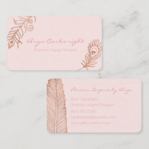 Rose Gold Fether Blush Romance Business Cards Visitenkarte