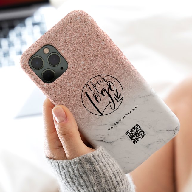 Rose Gold Firmenlogo für Marmor Case-Mate iPhone Hülle (Marble rose gold business corporate logo qr code Case-Mate iPhone case)
