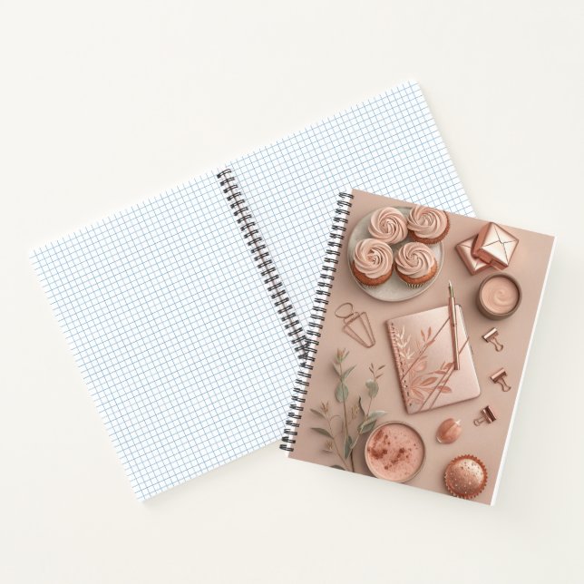 Rose Gold Flat Lay with Blush Office and Sweets Notizbuch (Innenseite)