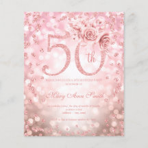 Rose Gold Floral 50. Geburtstag Lichter Einladung