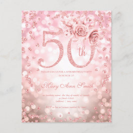 Rose Gold Floral 50. Geburtstag Lichter Einladung Flyer