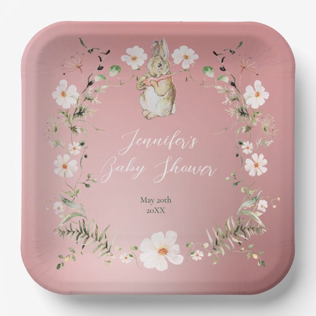 Rose Gold Floral Baby Babydusche Pappteller (Vorderseite)