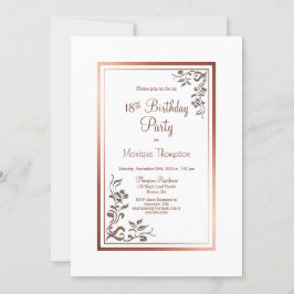 Rose Gold Floral Border 18. Geburtstagsparty Einladung