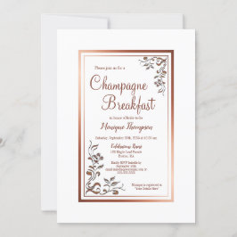 Rose Gold Floral Border Bridal Champagne Frühstück Einladung