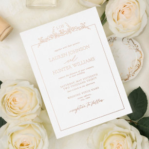 Rose Gold Floral Border Monogram Wedding Folieneinladung