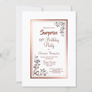Rose Gold Floral Border Überraschung 18. Geburtsta Einladung