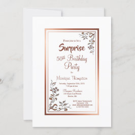 Rose Gold Floral Border Überraschung 50. Geburtsta Einladung