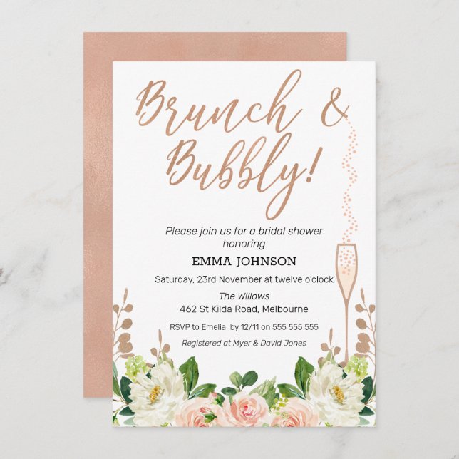 Rose Gold Floral Brunch Bridal Dusche Einladung (Vorne/Hinten)