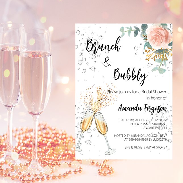 Rose Gold Floral Brunch Bubbly Brautparty Einladung (Von Creator hochgeladen)
