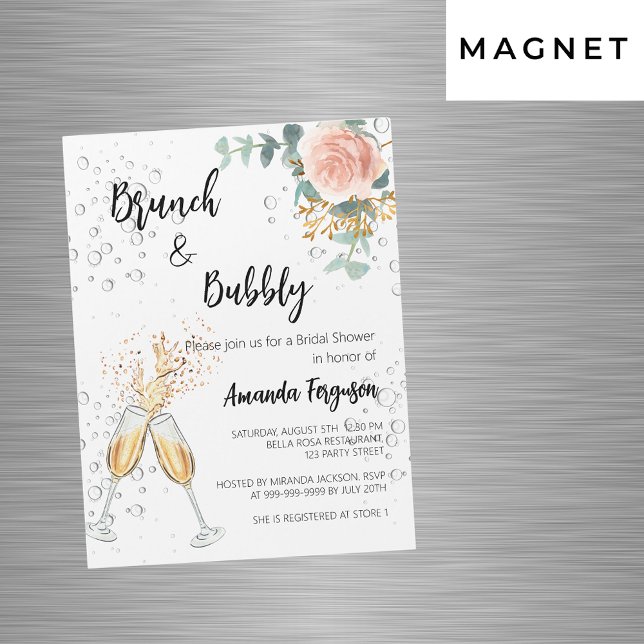 Rose Gold Floral Brunch Bubbly Brautparty Magneteinladung (Von Creator hochgeladen)