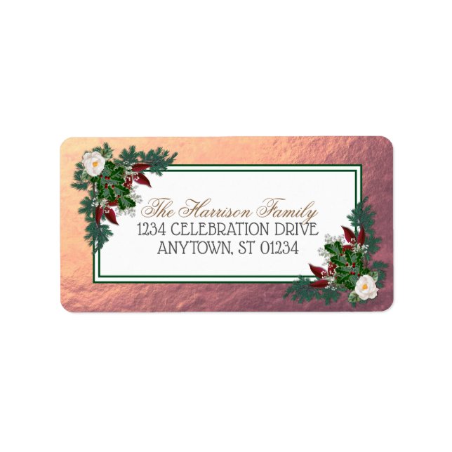 Rose Gold Floral Christmas Address Labels Adressaufkleber (Vorne)