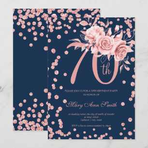 Rose Gold Floral & Confetti 70. Einladung