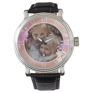 Rose Gold Floral Custom Children Foto Template Armbanduhr