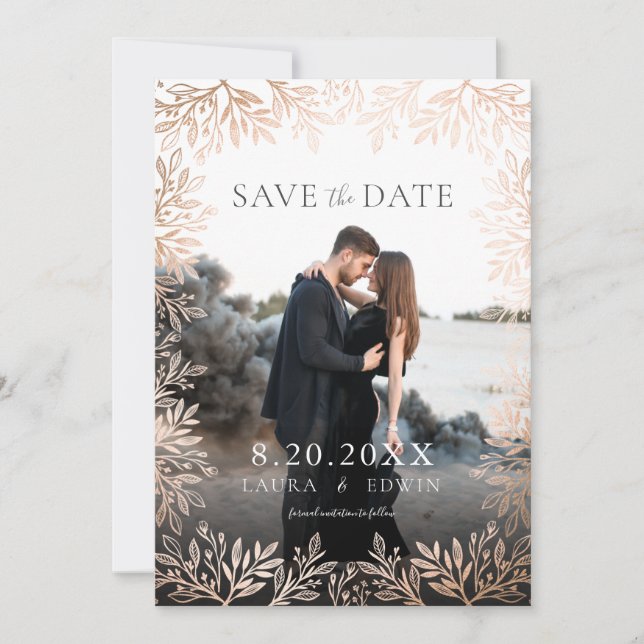 Rose Gold Floral Elegante Hochzeit Save the Date Einladung (Vorderseite)