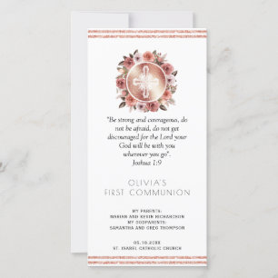 Rose Gold Floral Erste Kommune Lesezeichen Gefalle Dankeskarte