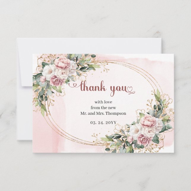 Rose Gold Floral Eucalyptus Elegant Wedding   Dankeskarte (Vorderseite)