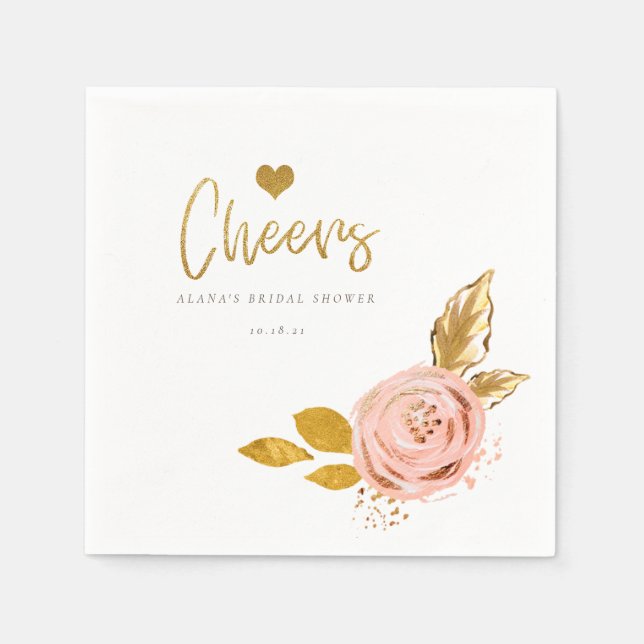 Rose Gold Floral Glitzer Brautparty Napkins Serviette (Vorderseite)