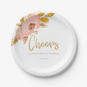 Rose Gold Floral Glitzer Brautparty Papierplatte Pappteller