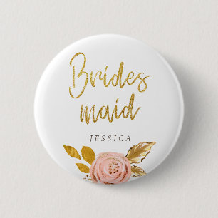 Rose Gold Floral Glitzer Bridesmaid Button