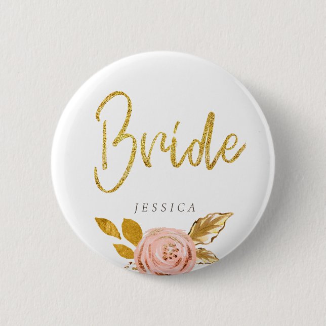 Rose Gold Floral Glitzer Bridge Button (Vorderseite)