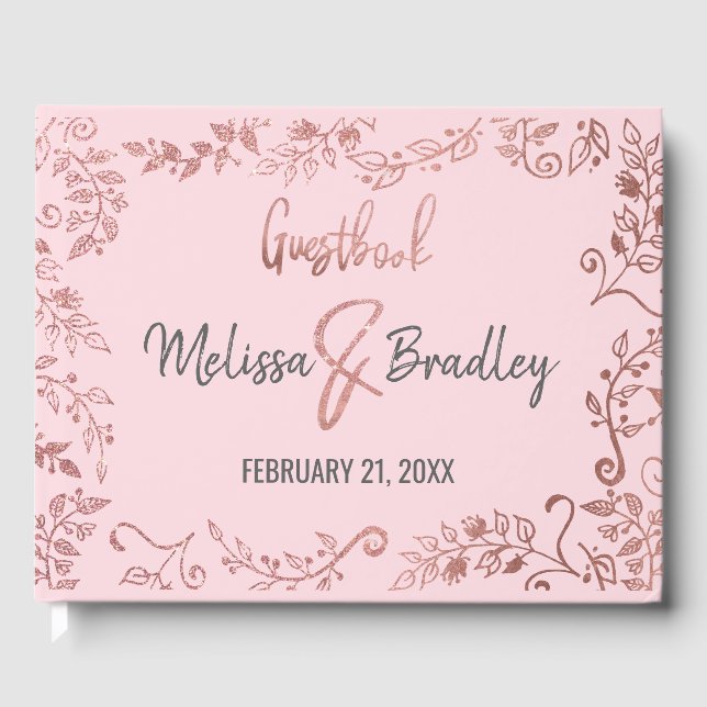 Rose Gold Floral Glitzer Ombre Pink Guestbook Gästebuch (Vorderseite)