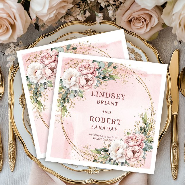 Rose Gold Floral Gold Glitter Greenery Wedding  Serviette (Rose Gold Floral Gold Glitter Greenery Wedding Napkins)