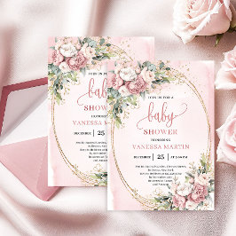 Rose Gold Floral Greenery Baby Girl Shower Invite Einladung