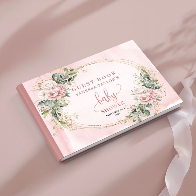 Rose Gold Floral Greenery Baby Shower Guest Book  Gästebuch (Rose Gold Floral Greenery Baby Shower Guest Book Girl)