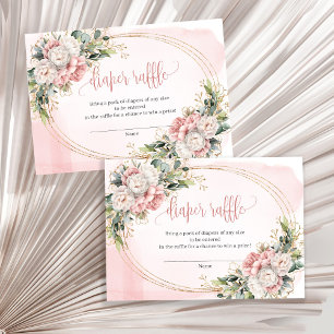 Rose Gold Floral Greenery Mädchen Baby Tombola Tic Begleitkarte