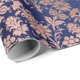 Rose Gold Floral Hütte Marine Damask Antonietta Geschenkpapier