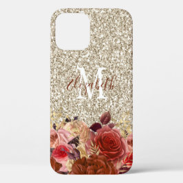 Rose Gold Floral Light Gold Glitzer Monogram Case-Mate iPhone Hülle