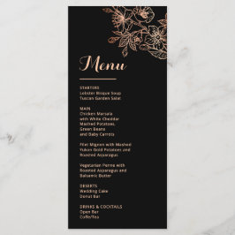 Rose Gold Floral Line Art Black Wedding Menükarte