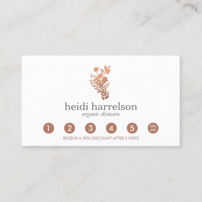 Rose Gold Floral Logo auf der White Salon Loyalty  Treuekarte (Vorderseite)