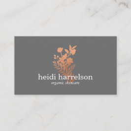 Rose Gold Floral Logo auf Grau Visitenkarte