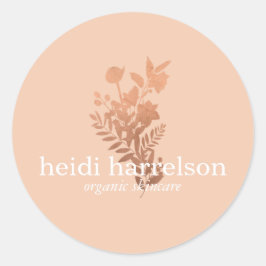 Rose Gold Floral Logo auf Peach Runder Aufkleber