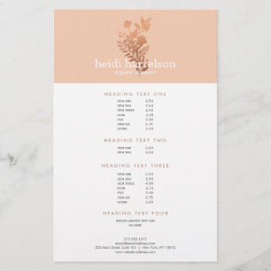 Rose Gold Floral Logo auf Peach Salon Preisliste Flyer