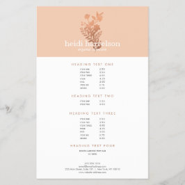 Rose Gold Floral Logo auf Peach Salon Preisliste Flyer