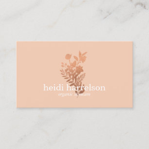 Rose Gold Floral Logo auf Peach Visitenkarte