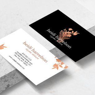 Rose Gold Floral Logo auf Schwarz Visitenkarte