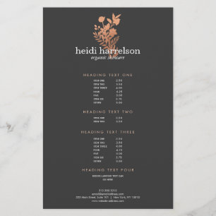 Rose Gold Floral Logo Dunkelgrau Salon Preisliste Flyer