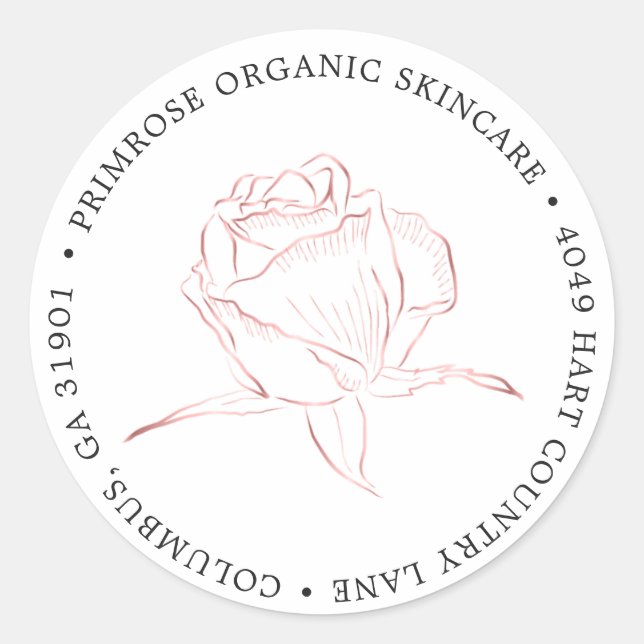 Rose Gold Floral Logo Rücksendeadresse Runder Aufkleber (Vorderseite)