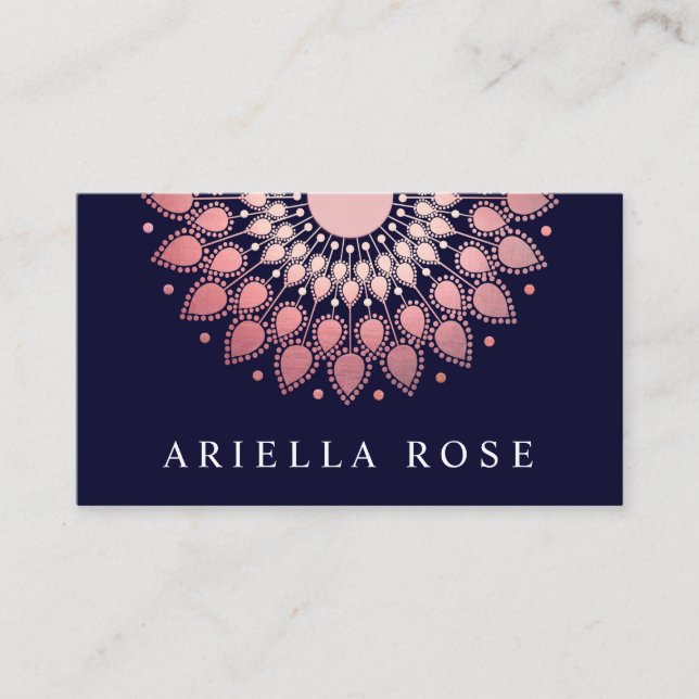 Rose Gold Floral Lotus Mandala 2 Visitenkarte (Vorderseite)