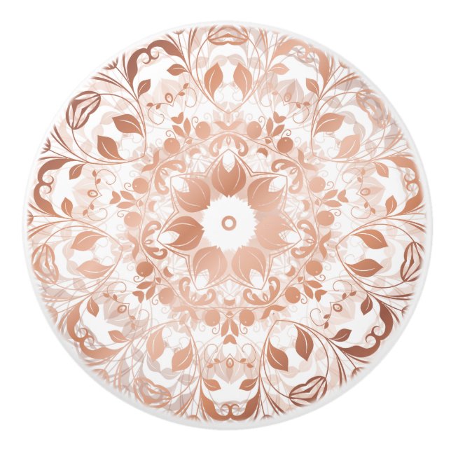 Rose Gold Floral Mandala Keramikknauf (Vorderseite)