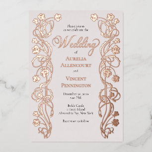 Rose Gold Floral Messe Hochzeit Folieneinladung