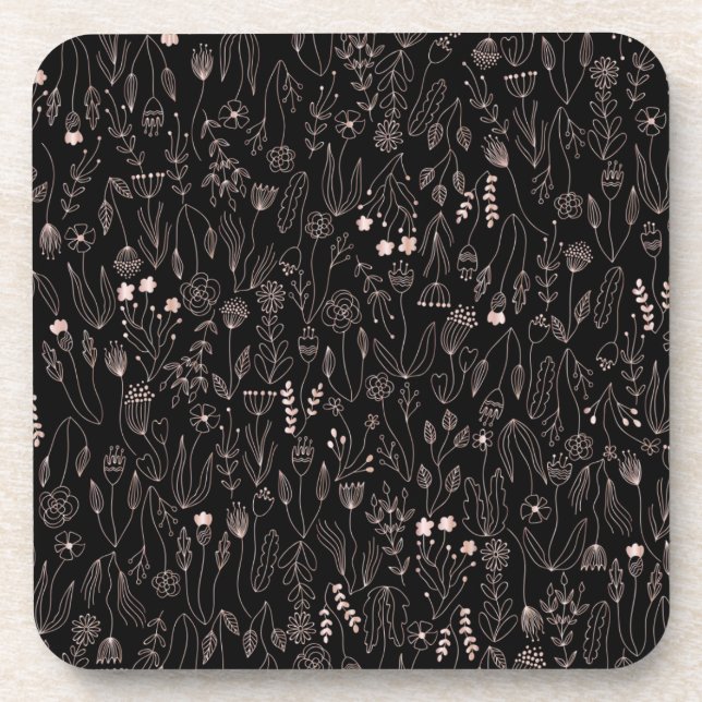 Rose Gold Floral Muster Getränkeuntersetzer (Vorderseite)
