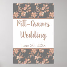 Rose Gold Floral on Gray Wedding Poster