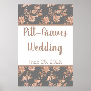 Rose Gold Floral on Gray Wedding Poster