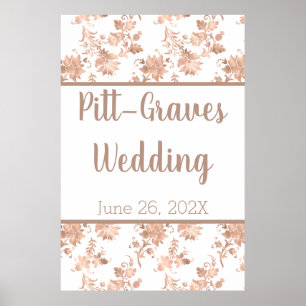 Rose Gold Floral on White Wedding Poster