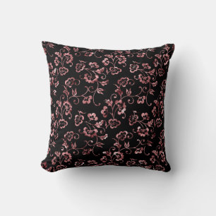 Rose Gold Floral Pattern auf Schwarz Kissen