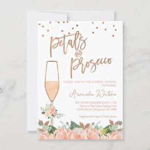 Rose Gold Floral Petals Prosecco Brautparty Einladung